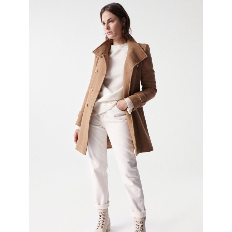 Manteau long grace en étoffe avec détails beige femme Salsa