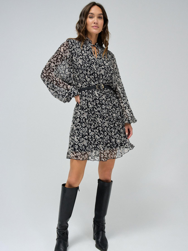 Robe plissé avec ceinture à motif floral noir femme - Salsa