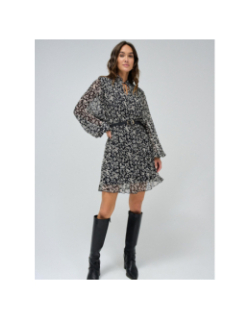 Robe plissé avec ceinture à motif floral noir femme - Salsa