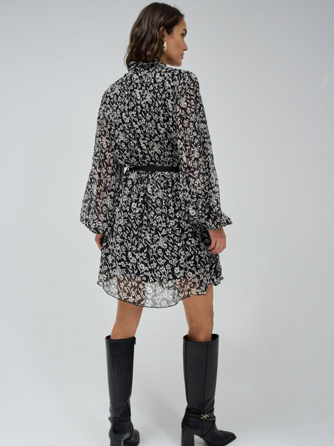 Robe plissé avec ceinture à motif floral noir femme - Salsa