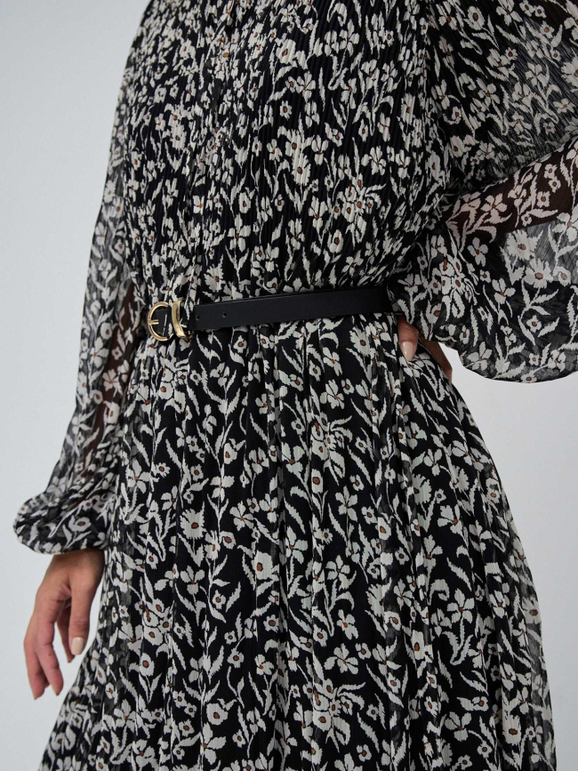 Robe plissé avec ceinture à motif floral noir femme - Salsa
