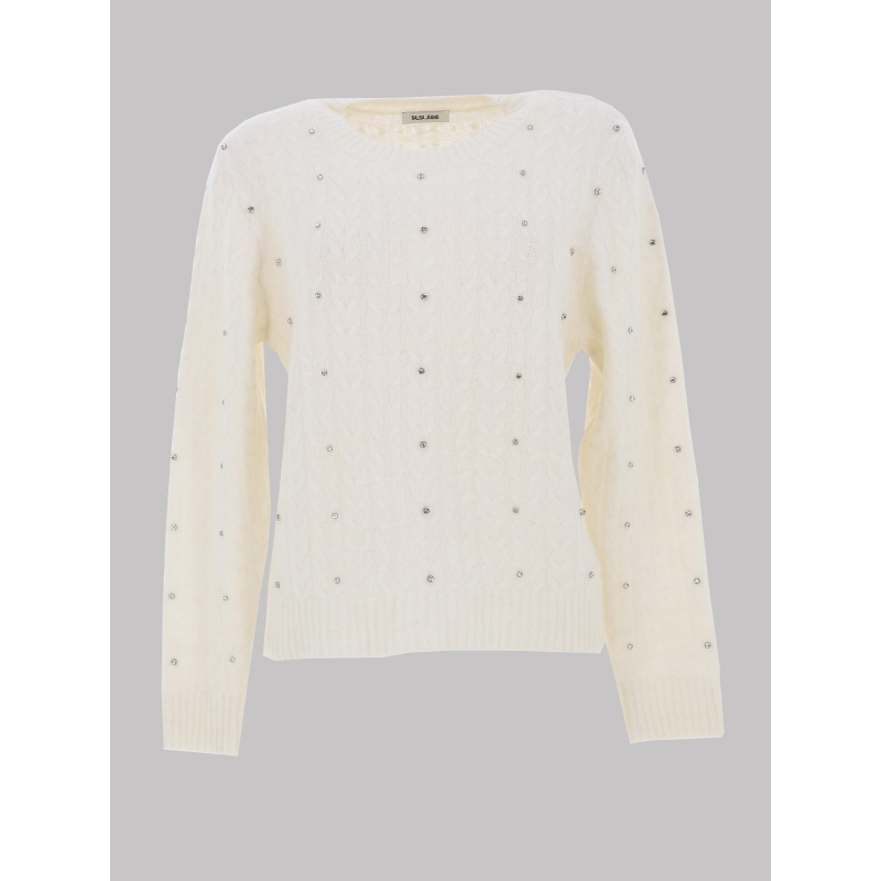 Pull col rond à sequins brillants blanc femme - Salsa