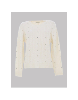 Pull col rond à sequins brillants blanc femme - Salsa