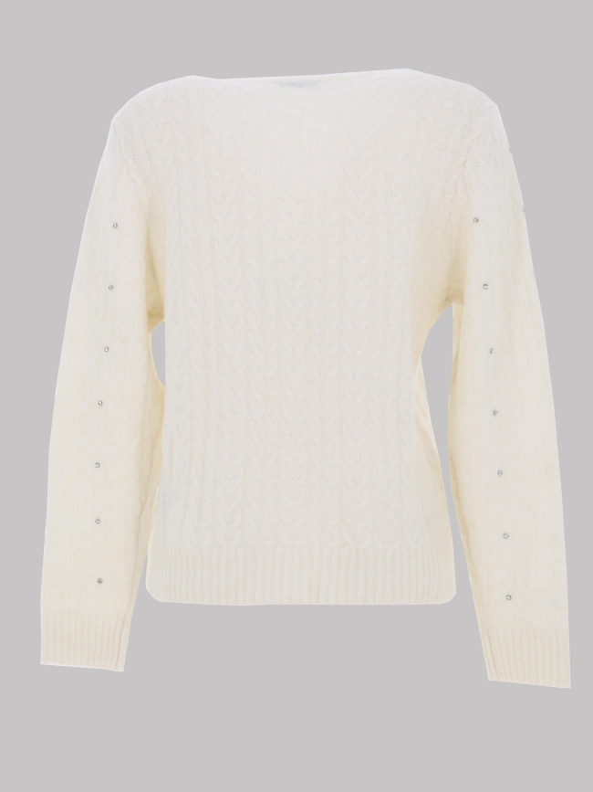 Pull col rond à sequins brillants blanc femme - Salsa