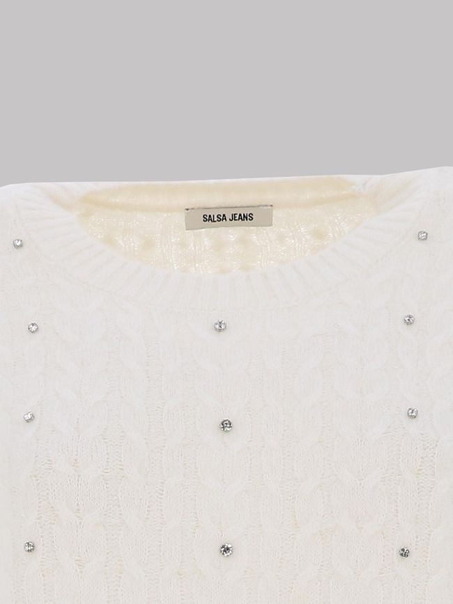 Pull col rond à sequins brillants blanc femme - Salsa