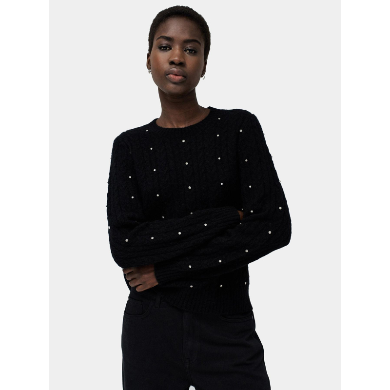 Pull col rond à sequins brillants noir femme - Salsa