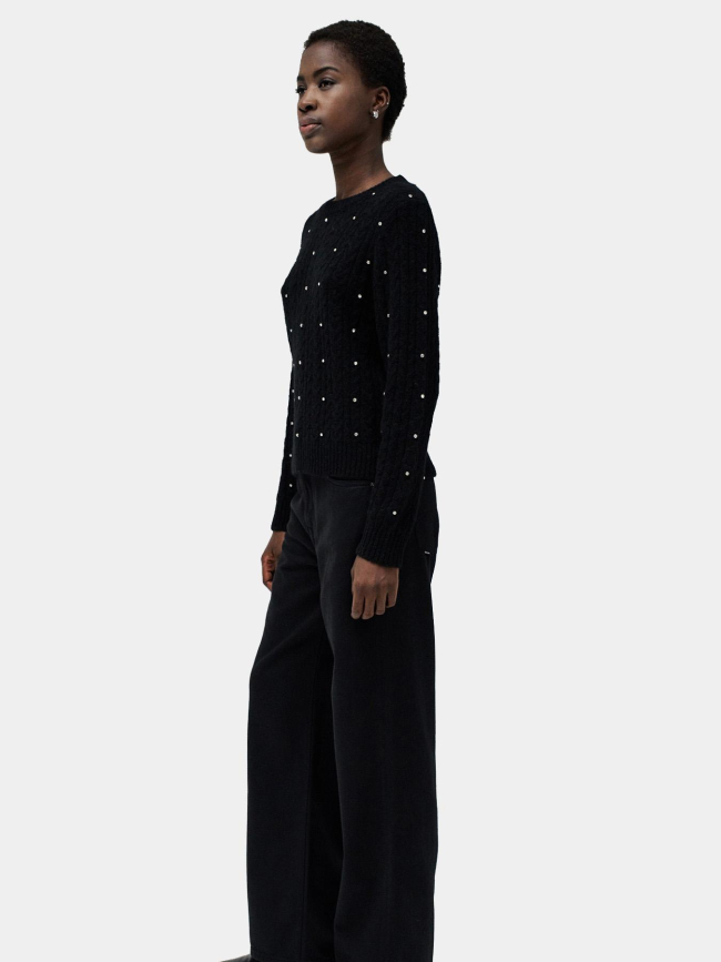 Pull col rond à sequins brillants noir femme - Salsa