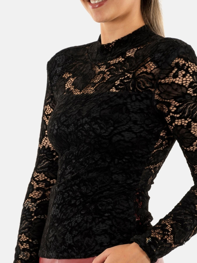 Top dentelle col montant noir femme - Salsa