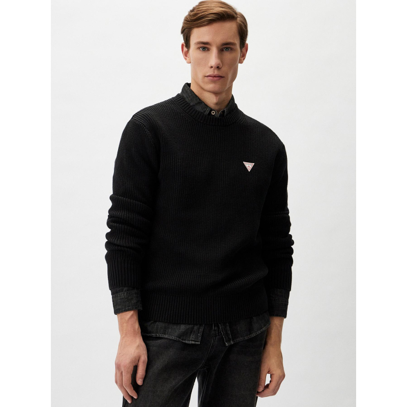 Pull en coton logo triangle bleu marine homme - Guess