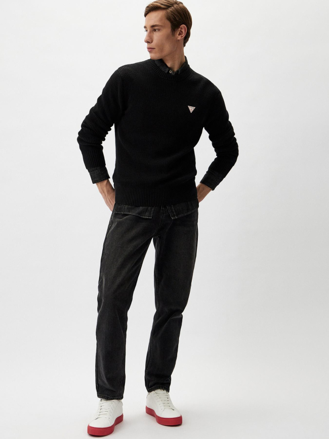 Pull en coton logo triangle bleu marine homme - Guess