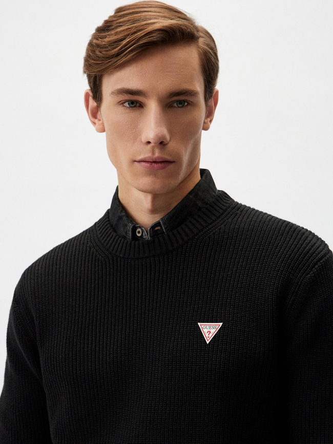 Pull en coton logo triangle bleu marine homme - Guess