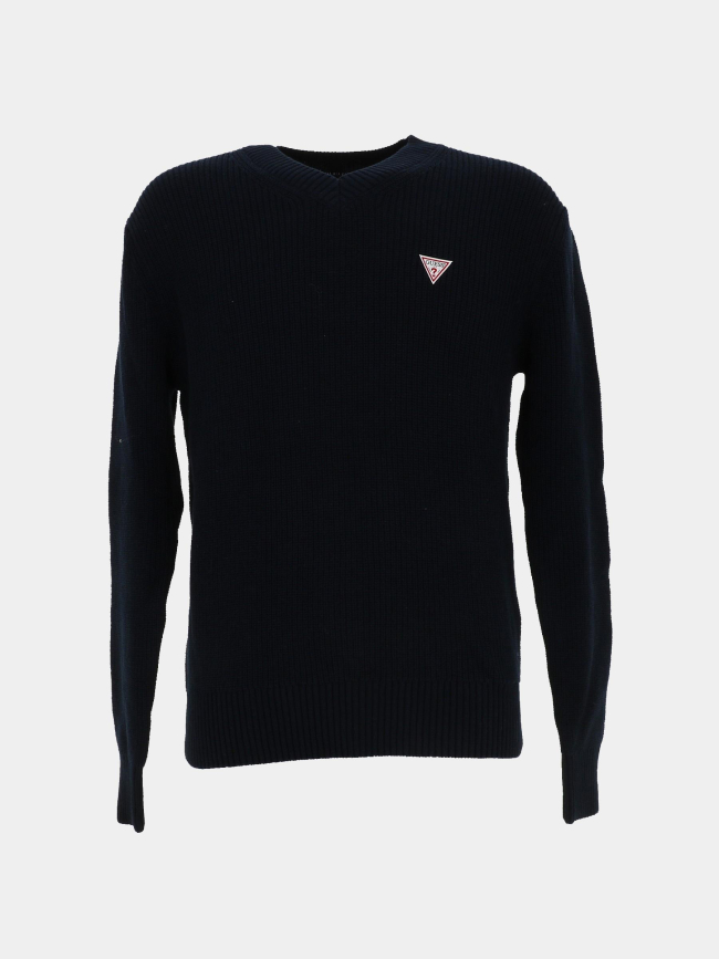 Pull en coton logo triangle bleu marine homme - Guess