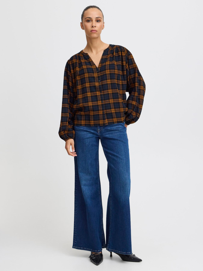 Chemisier à carreaux tamanna marron femme - Ichi