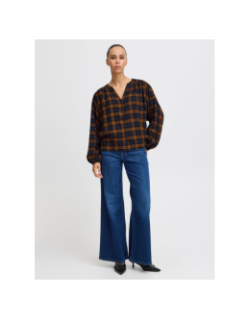 Chemisier à carreaux tamanna marron femme - Ichi