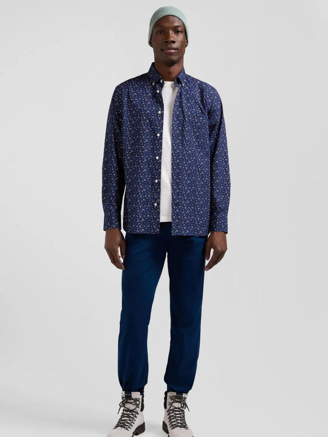 Chemise en popeline de coton motif floral bleu homme - Eden Park