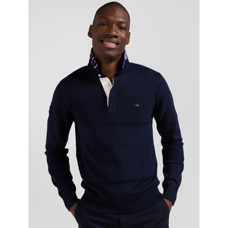 Pull col polo en coton audace bleu marine homme - Eden Park