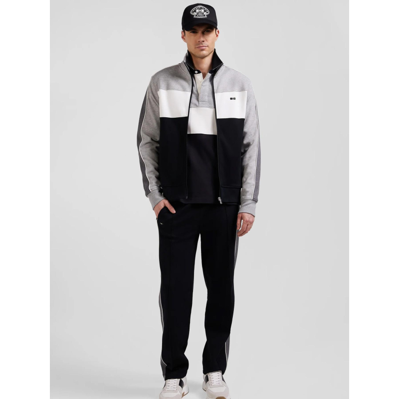 Sweat zippé colorblock  noir gris et blanc homme - Eden Park