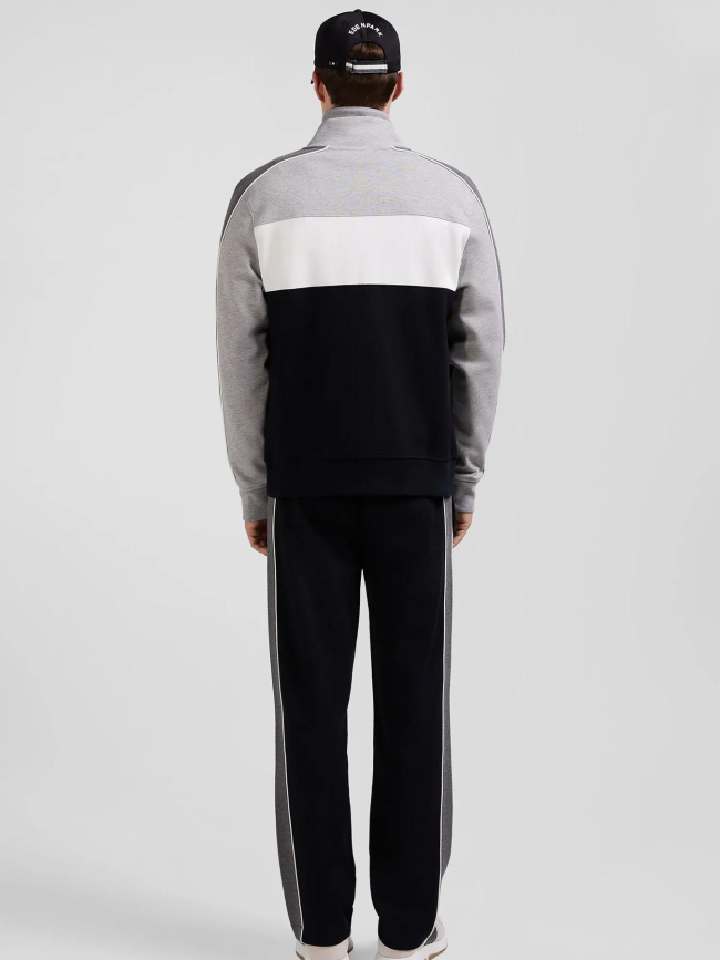 Sweat zippé colorblock  noir gris et blanc homme - Eden Park