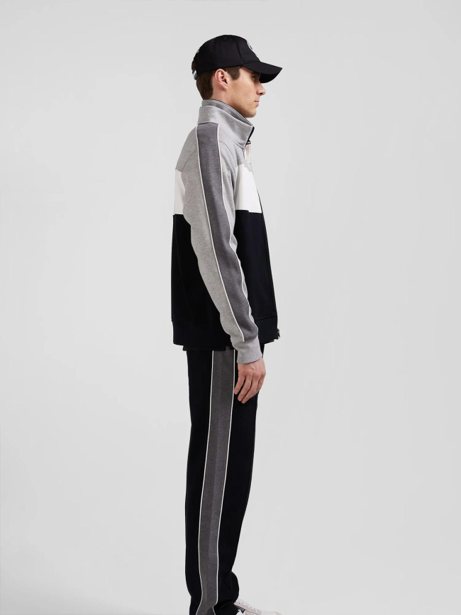 Sweat zippé colorblock  noir gris et blanc homme - Eden Park