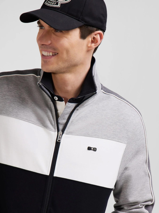 Sweat zippé colorblock  noir gris et blanc homme - Eden Park