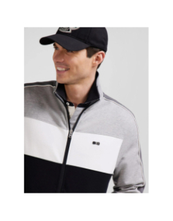 Sweat zippé colorblock  noir gris et blanc homme - Eden Park
