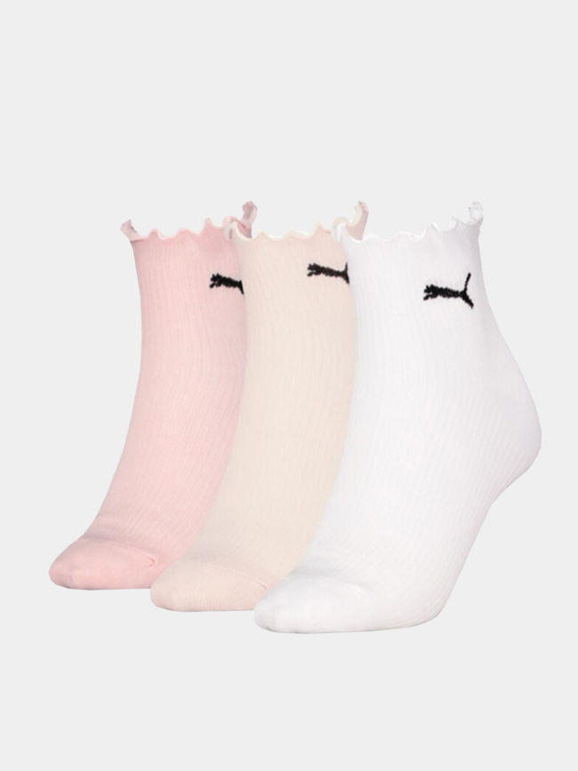 Pack 3 paires de chaussettes blanc rose et beige femme - Puma