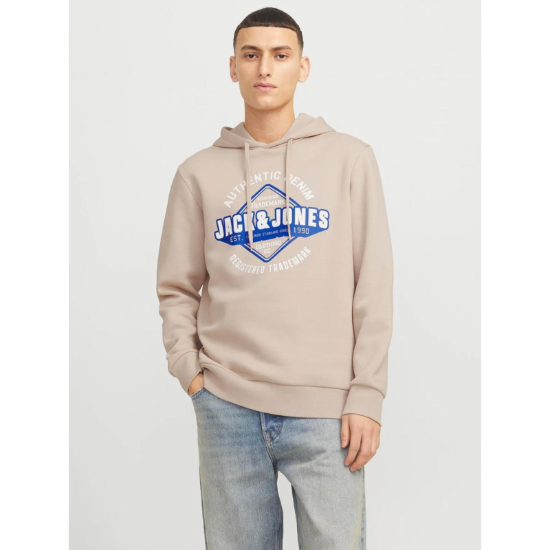Sweat à capuche logo 25 beige homme - Jack & Jones