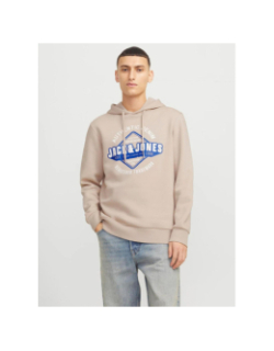 Sweat à capuche logo 25 beige homme - Jack & Jones