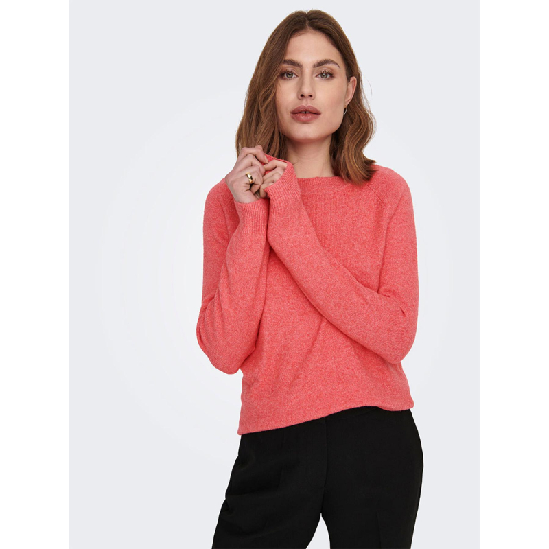Pull col rond rica life orange corail femme - Only