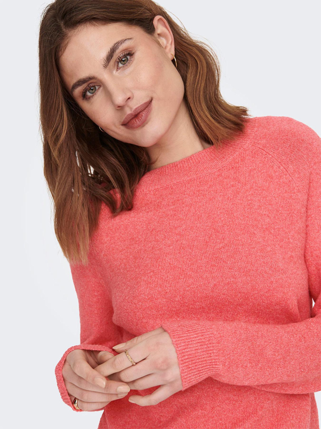 Pull col rond rica life orange corail femme - Only