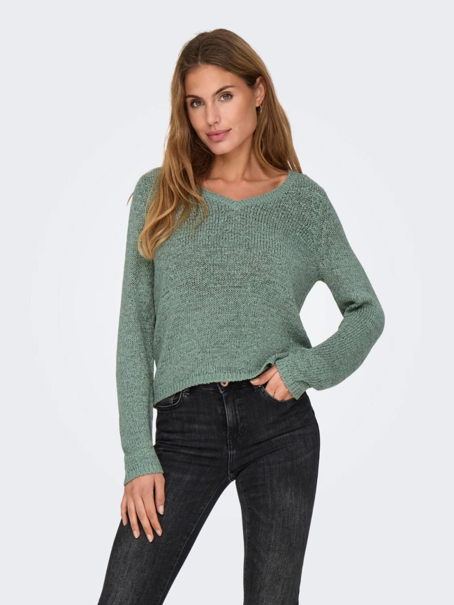 Pull col v geena vert femme - Only