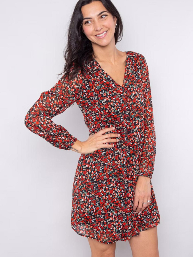 Robe à fleurs lagnes rouge et noir femme - Only