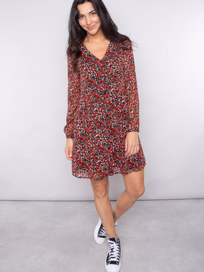 Robe à fleurs lagnes rouge et noir femme - Only