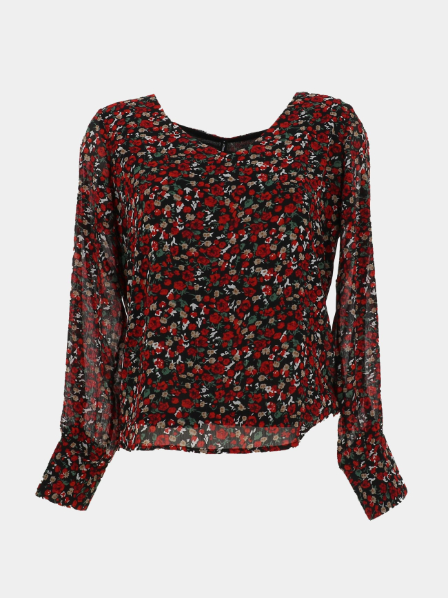 Blouse à fleurs lagnes noir rouge femme - Only