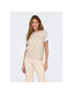 Pull sans manche coeur brodé melody beige femme - Only