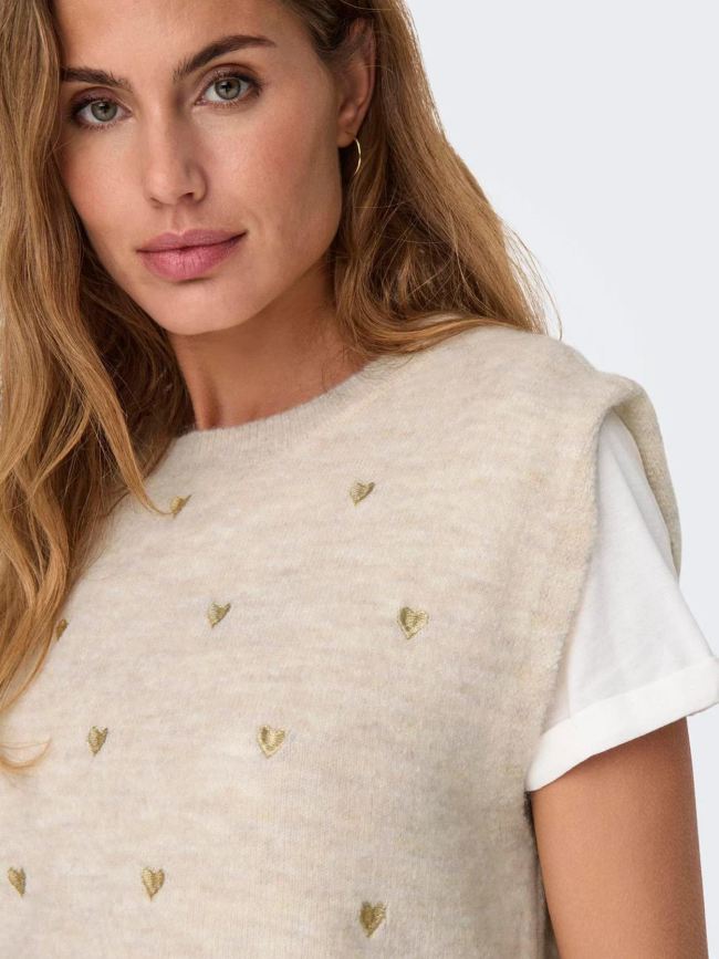 Pull sans manche coeur brodé melody beige femme - Only