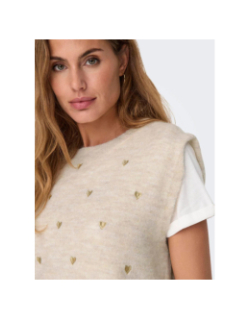 Pull sans manche coeur brodé melody beige femme - Only