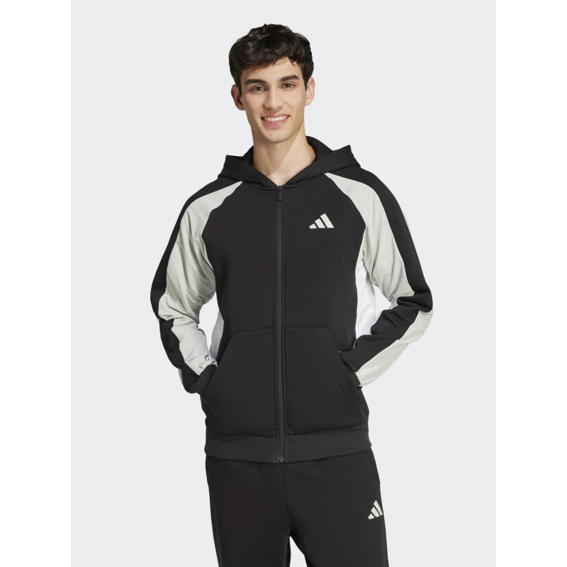 Sweat zippé colorblock bi-matière noir homme - Adidas