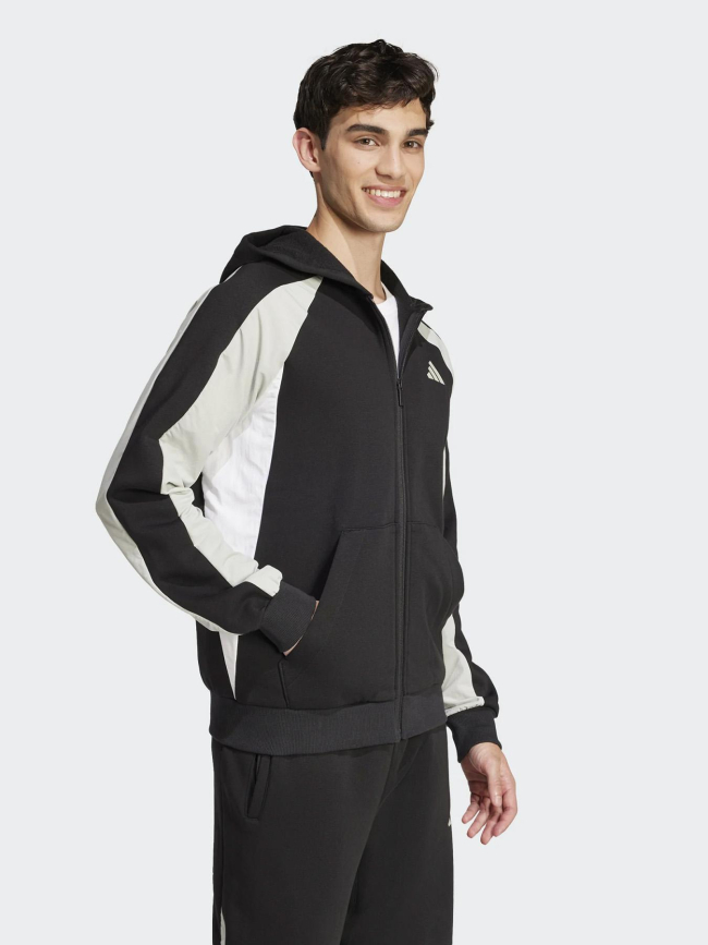 Sweat zippé colorblock bi-matière noir homme - Adidas
