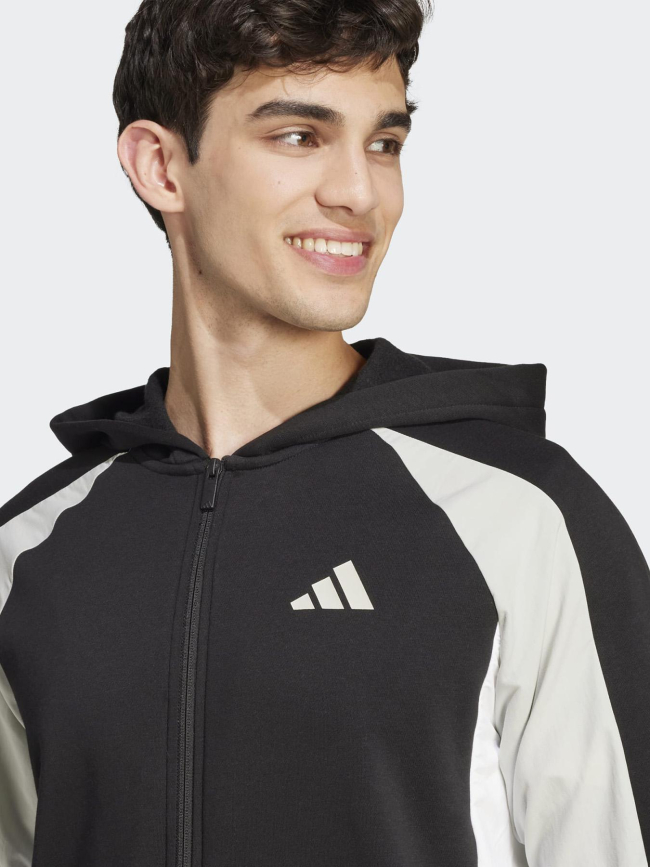 Sweat zippé colorblock bi-matière noir homme - Adidas
