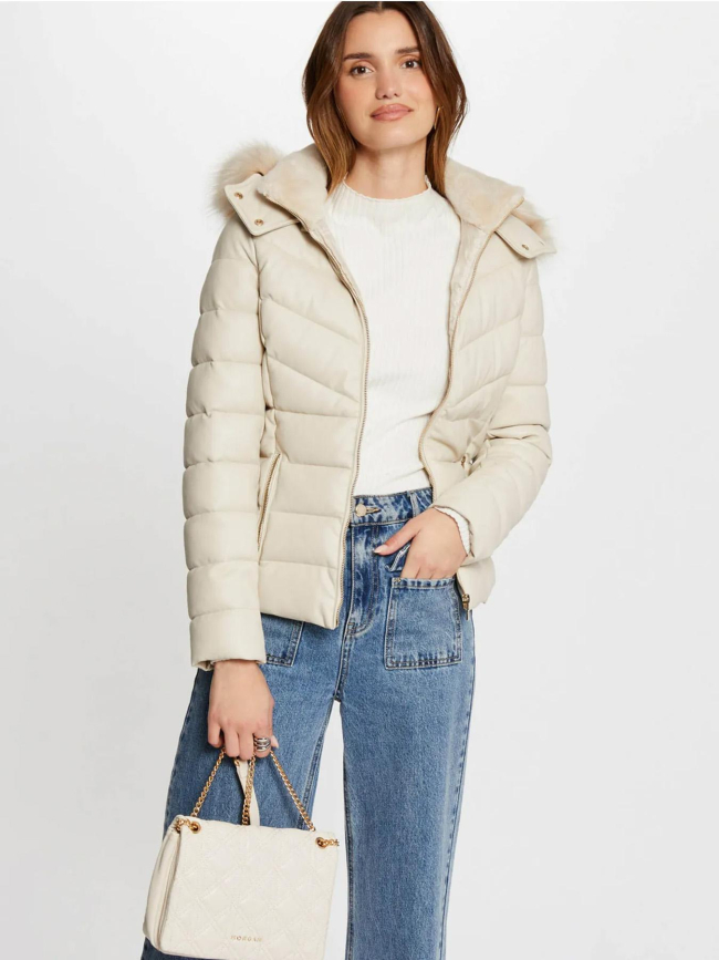 Doudoune en simili cuir gkidia beige femme - Morgan