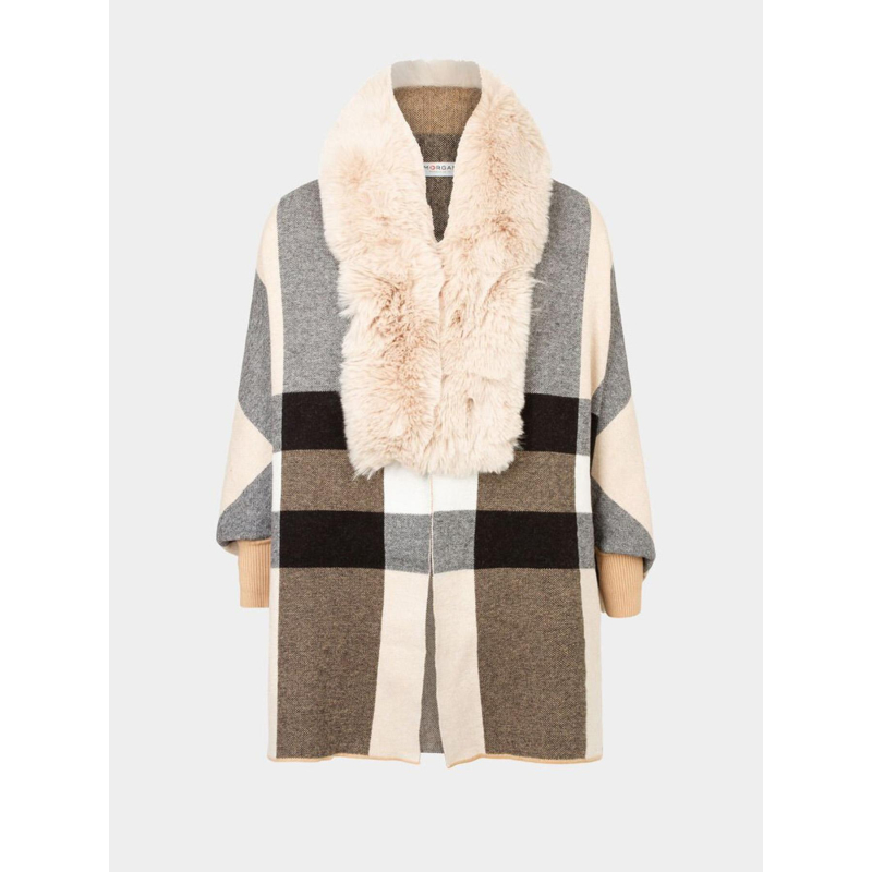 Poncho col fausse fourrure toune beige femme - Morgan