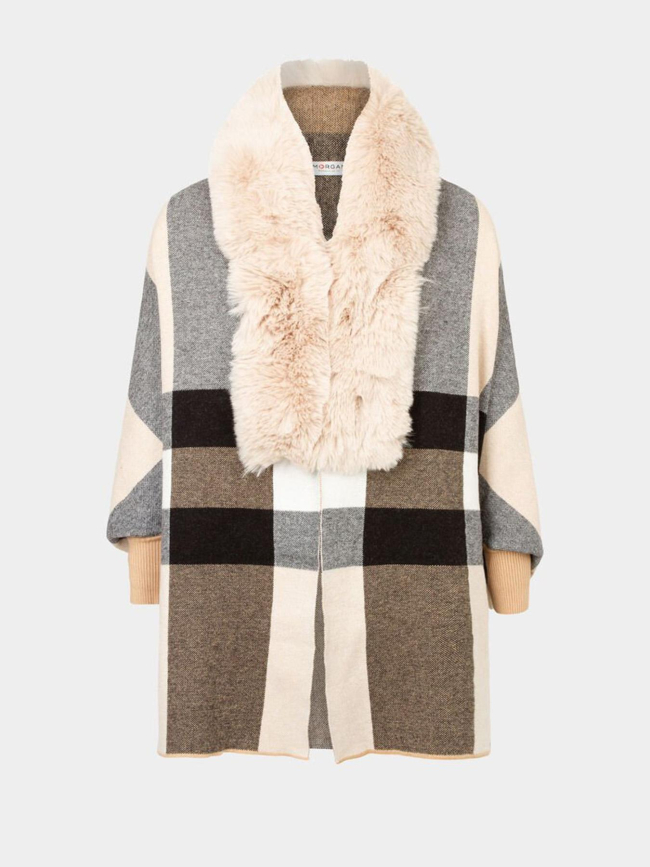 Poncho col fausse fourrure toune beige femme - Morgan