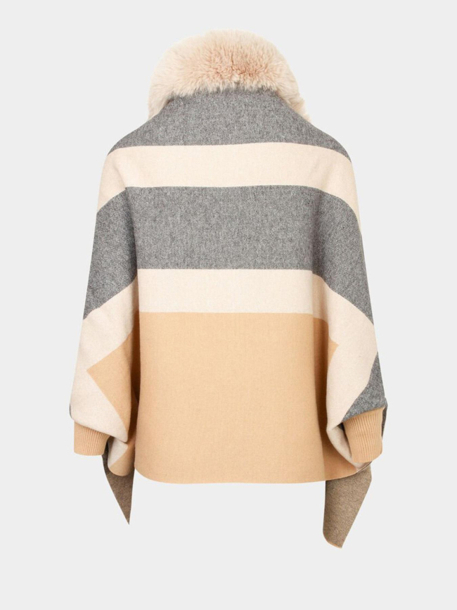 Poncho col fausse fourrure toune beige femme - Morgan