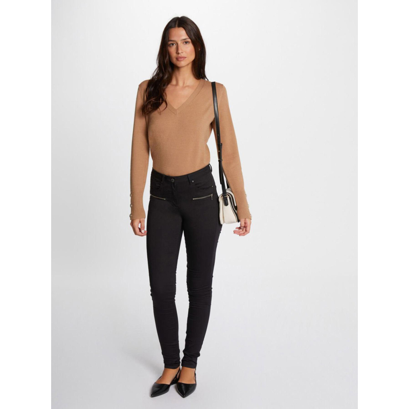 Pull manches longues col en V camel femme Morgan