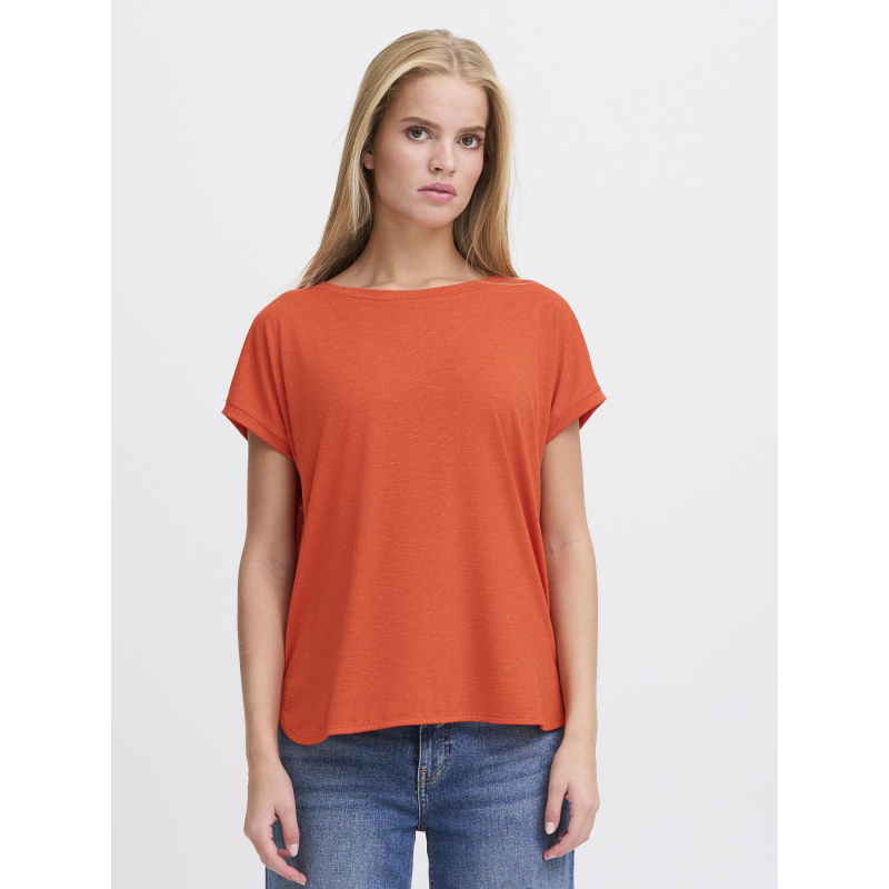 T-shirt col v pailleté rebel orange femme - Ichi