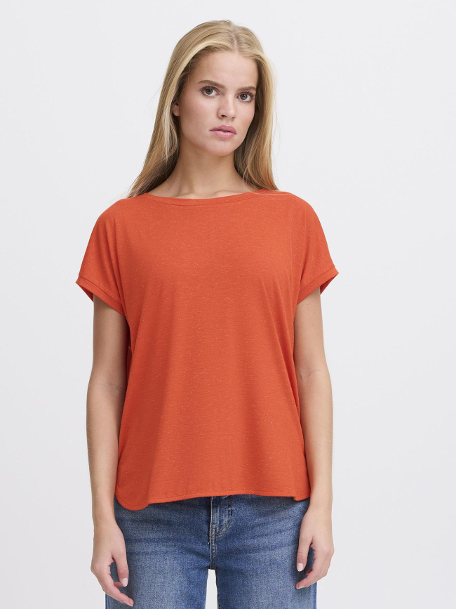 T-shirt col v pailleté rebel orange femme - Ichi