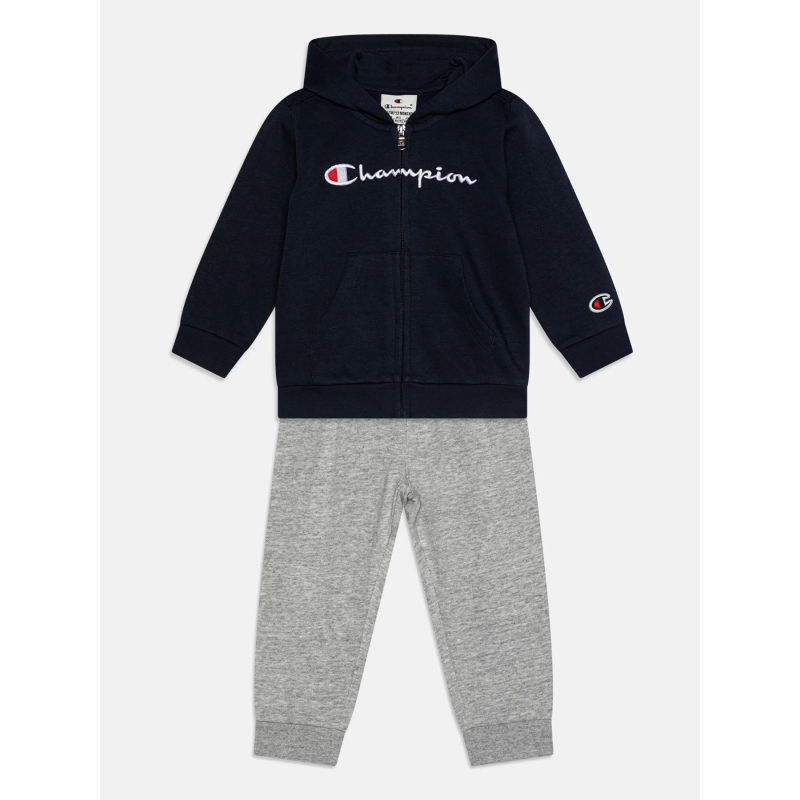 Ensemble sweat zippé capuche et jogging bleu gris enfant - Champion