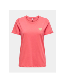 T-shirt manches courtes onlkita coeur brillant rose femme - Only