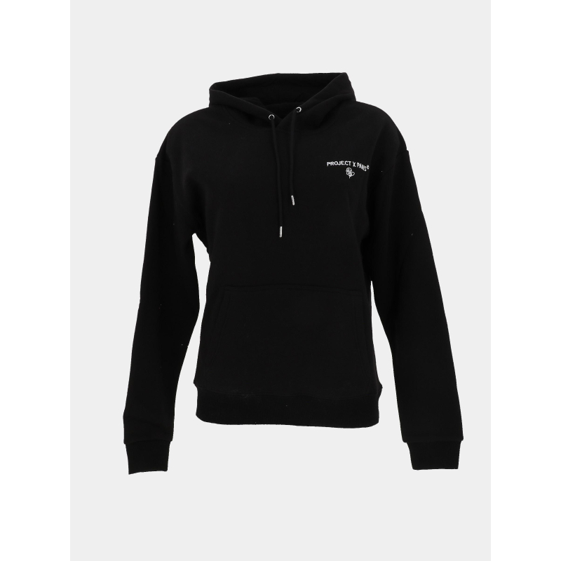 Sweat à capuche uni logo brodé noir femme - Project X Paris